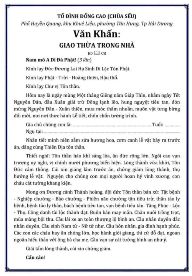 Văn khấn Giao thừa
